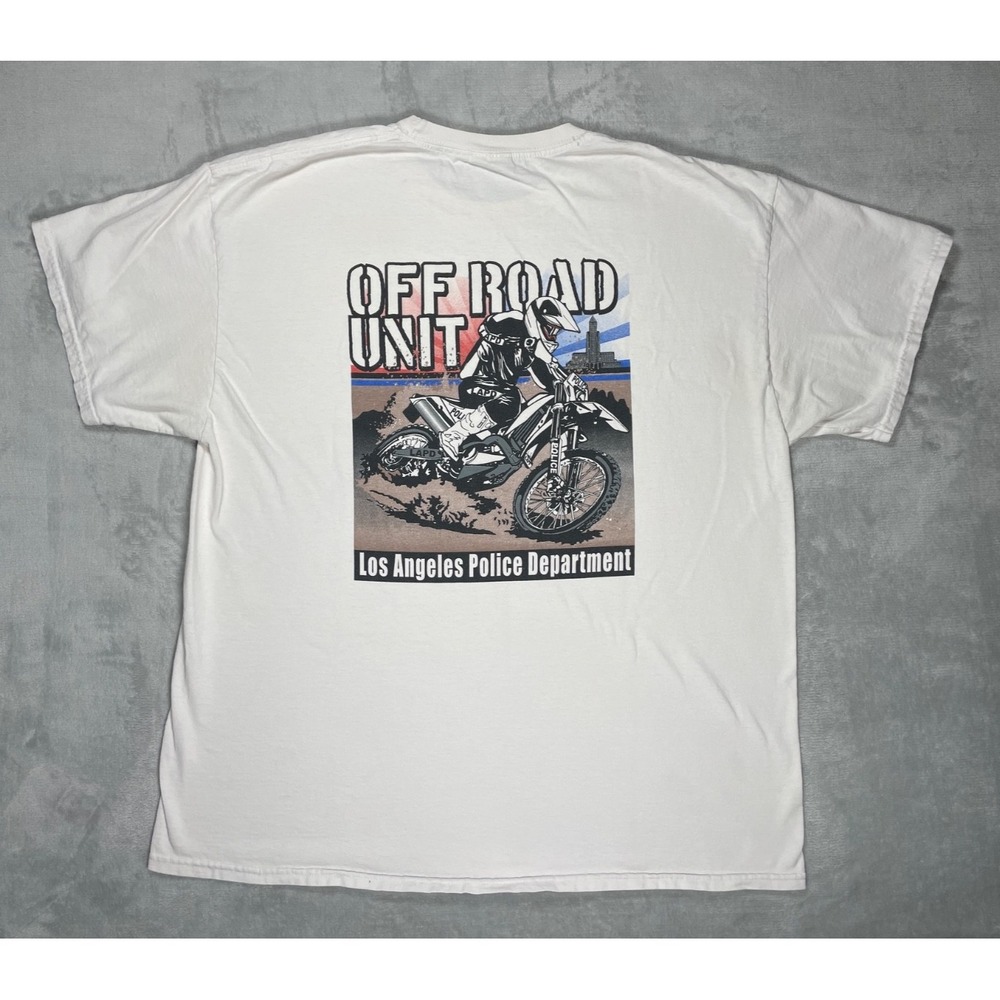 Vintage LAPD Off Road Unit T Shirt Men XL White Graphic Motorcycle Biker USA